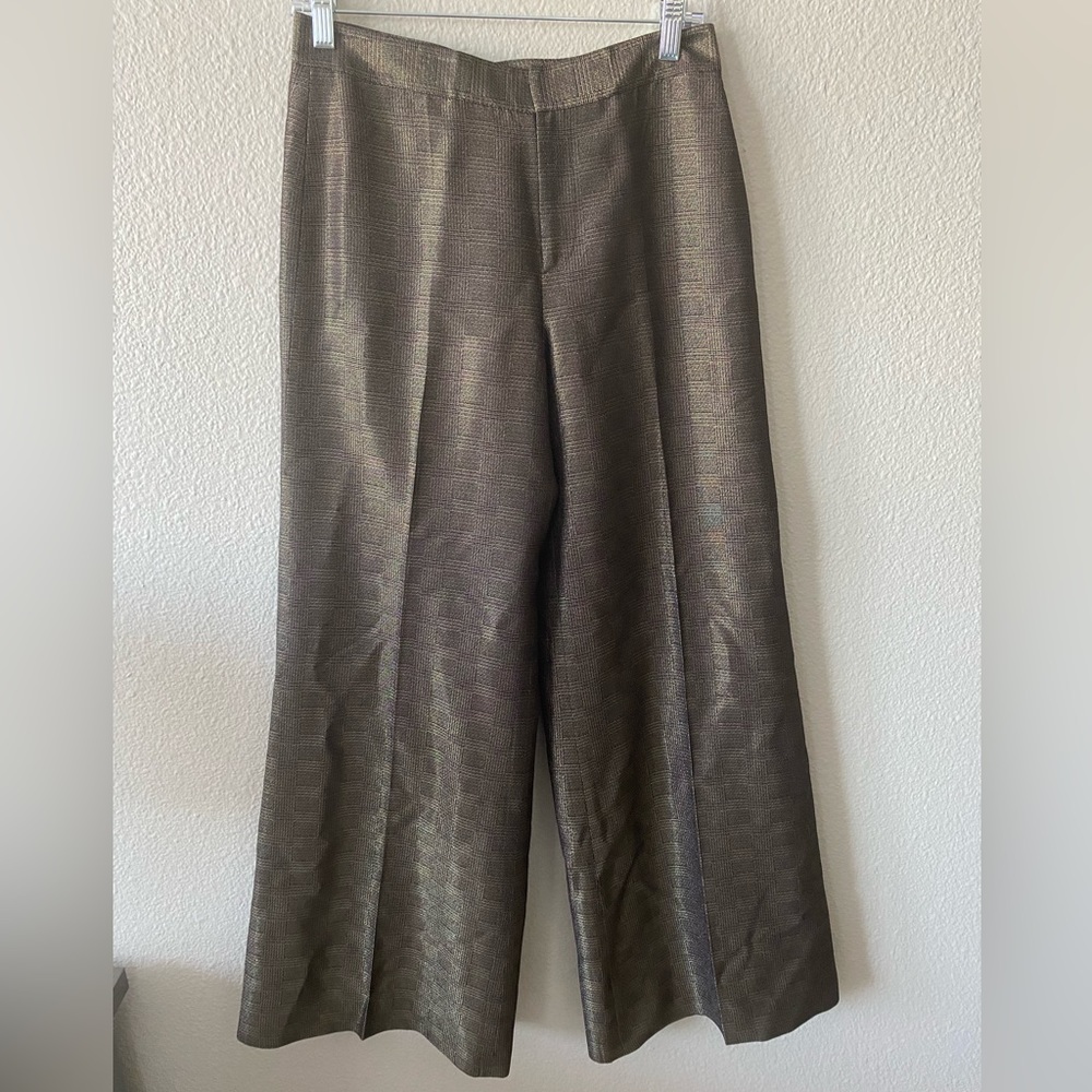 Banana Republic Metalic Plaid Wide Flare Pants
